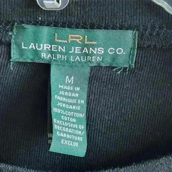 Lauren / Ralph Lauren - Black 100% Cotton Sweater - Suede Elbow Patches - Medium - Picture 5 of 10